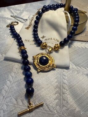 SUSAN SHAW lapis blue & gold necklace and bracelet set